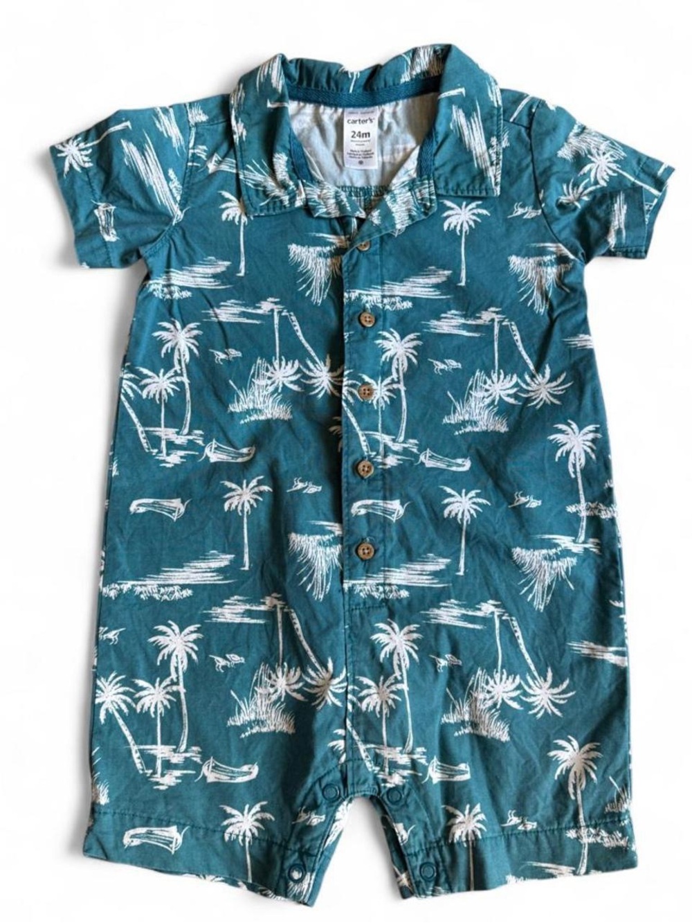Carter's Teal Palm Print One-Piece Romper